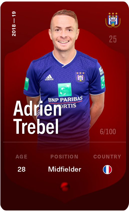 Sorare - Sorare Official - Adrien Trebel 2018-19 • Rare 6/100 - NFT # 77729443712888191511182363940105674218940944083270963481123040771290300878726