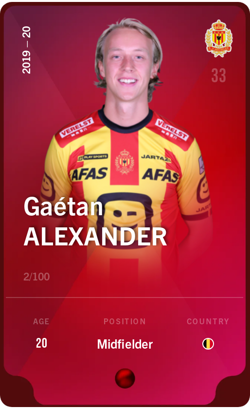 Sorare - Sorare Official - Gaétan  Alexander 2019-20 • Rare 2/100 - NFT # 18113432928540423621967649703554893597339200149398336866424378883036882230060
