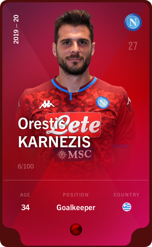 Sorare - Sorare Official - Orestis Karnezis 2019-20 • Rare 6/100 - NFT # 89373104172489797544628320796445630731887002464150299298390572180129868606053