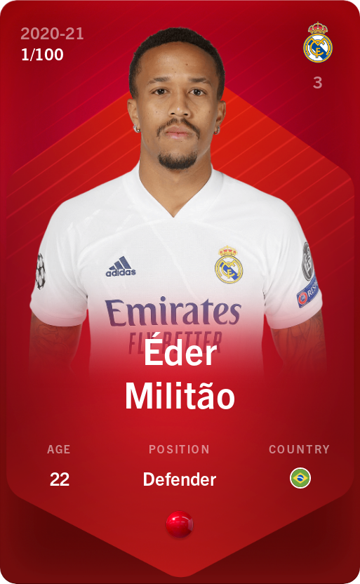 Sorare - Sorare Official - Éder Militão 2020-21 • Rare 1/100 - NFT # 29105891802848193184122520007646051872319900178219955133092095112380775690820