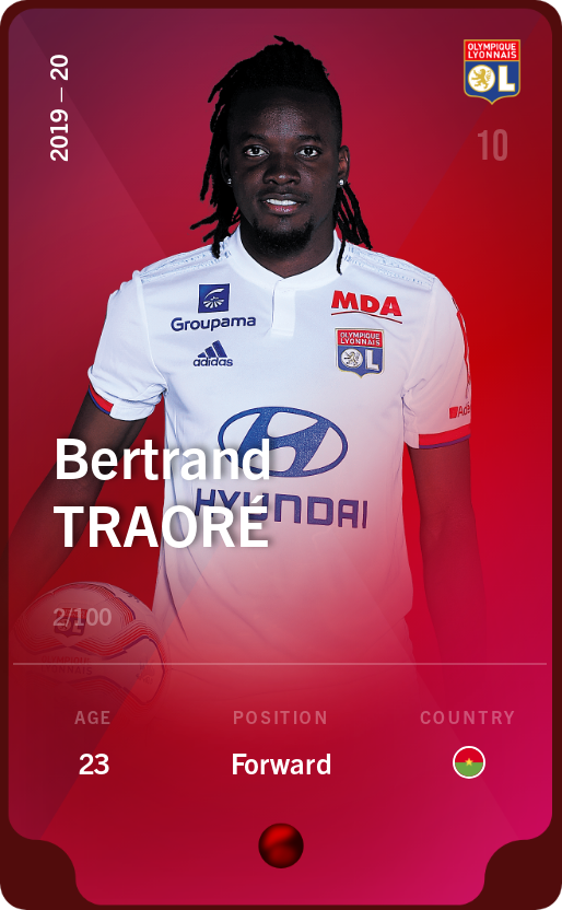 Sorare - Sorare Official - Bertrand Traoré 2019-20 • Rare 2/100 - NFT # 40073054133313149444624886822281673843732073706986294888530013273982327295564