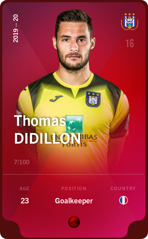 Sorare - Sorare Official - Thomas Didillon 2019-20 • Rare 7/100 - NFT # 87807078154631395922267542057901743561495642461503772978824682451491140808011