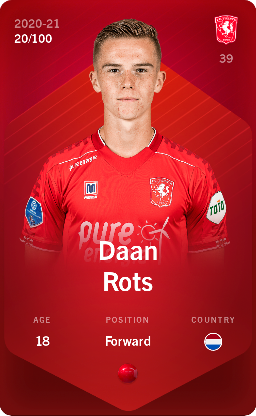 Sorare - Sorare Official - Daan Rots 2020-21 • Rare 20/100 - NFT # 76166628110054934446298859503256507443202927399896149248761184766515413340595