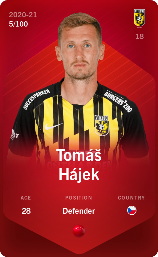 Sorare - Sorare Official - Tomáš Hájek 2020-21 • Rare 5/100 - NFT # 51736938115441519628746996889433401054607387123173664589038281710139758907111