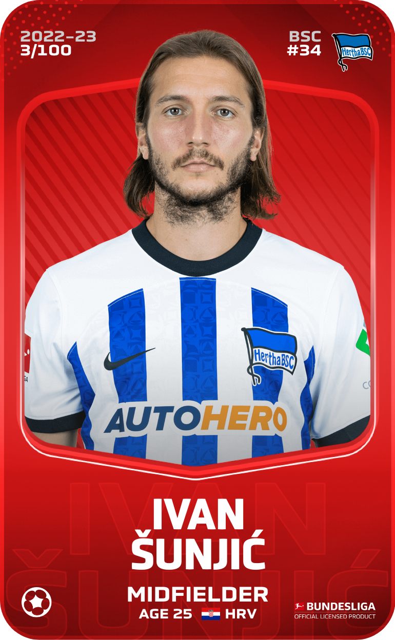 Sorare - Sorare Official - Ivan Šunjić 2022-23 • Rare 3/100 - NFT # 41349770453647266029769586606881461155331217638328033519181830936880616000336