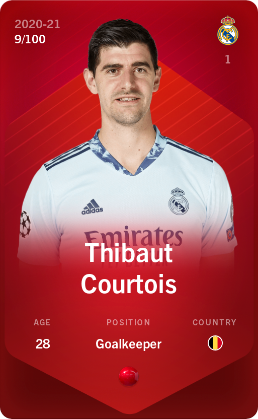 Sorare - Sorare Official - Thibaut Courtois 2020-21 • Rare 9/100 - NFT # 107809929061429538326385517987179291379045883281416825196894925586931688252696