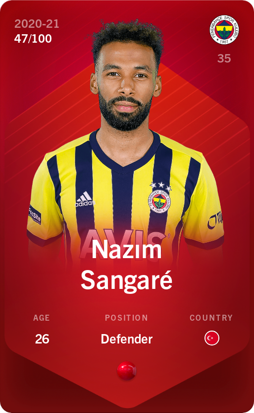 Sorare - Sorare Official - Nazım Sangaré 2020-21 • Rare 47/100 - NFT # 75882881395757148773737171731747000199921112849461539628561297324538281126215