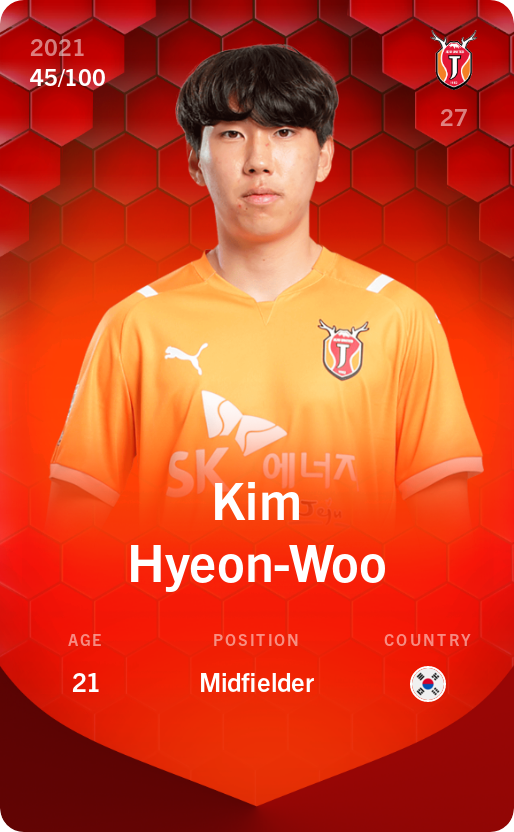 Sorare - Sorare Official - Kim Hyeon-Woo 2021-22 • Rare 45/100 - NFT # 8621275011026598162168617615221980553109919073748136198229382208929686712977