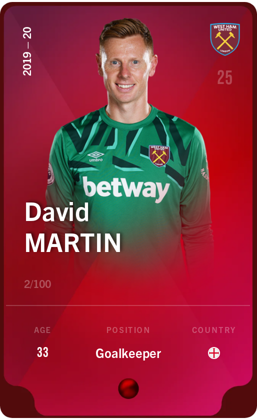 Sorare - Sorare Official - David Martin 2019-20 • Rare 2/100 - NFT # 13190877071498989188062134934847857095233159979636944297825476966808431471461