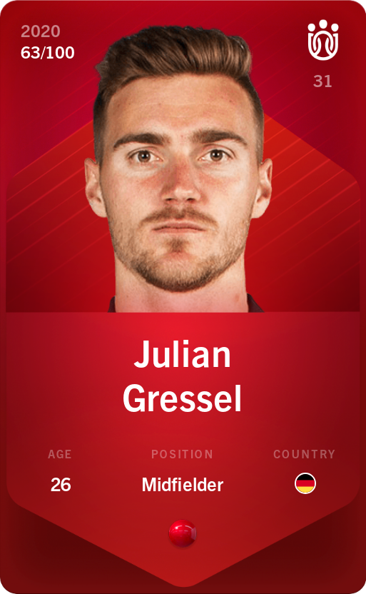 Sorare - Sorare Official - Julian Gressel 2020-21 • Rare 63/100 - NFT # 97222287305912364083081197308140351825580619688600468110424150502686107401534