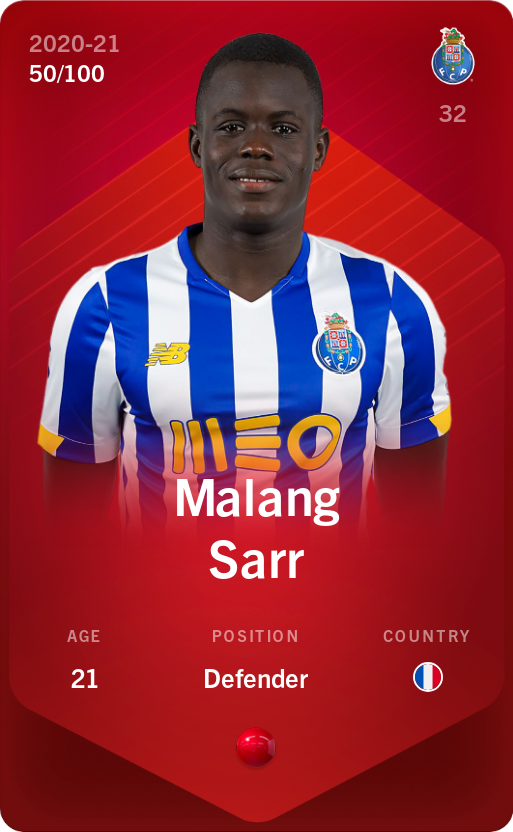 Sorare - Sorare Official - Malang Sarr 2020-21 • Rare 50/100 - NFT # 67520519740283895154210857616640386619323876995613759783109792236032126132826