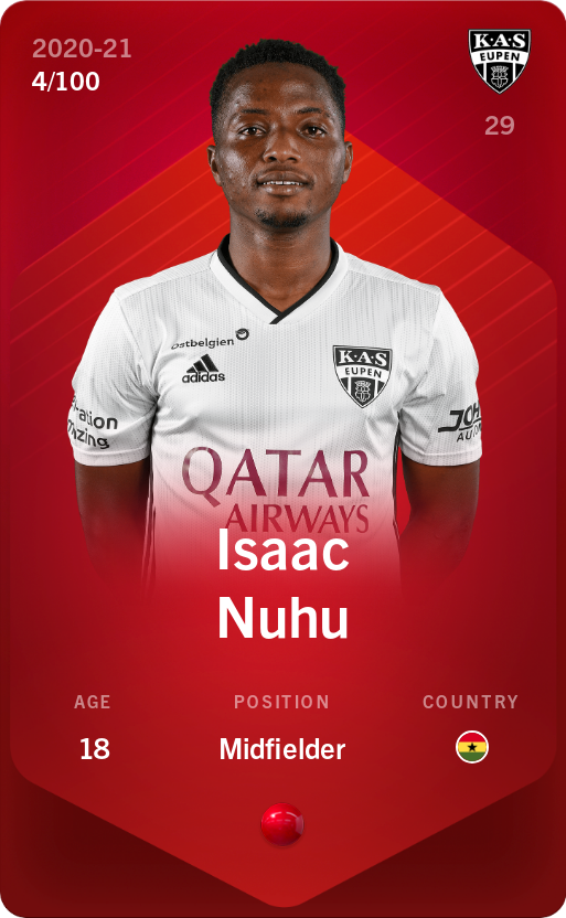 Sorare - Sorare Official - Isaac Nuhu 2020-21 • Rare 4/100 - NFT # 83898141044903640117606468738388614296515186332597788460444276496006034740607