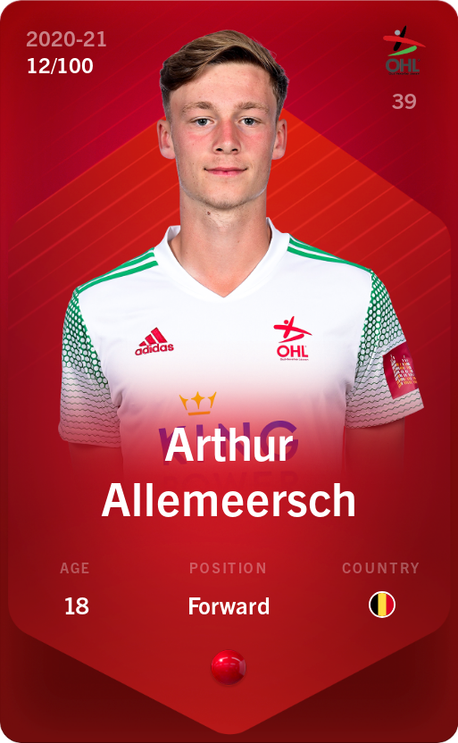 Sorare - Sorare Official - Arthur Allemeersch 2020-21 • Rare 12/100 - NFT # 40992274689437938316163861913857128721961407330221355360842267412725341137655