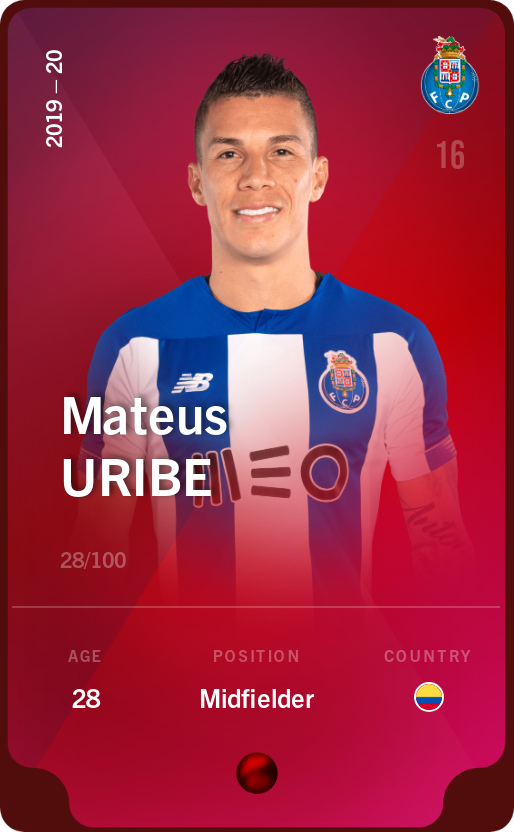 Sorare - Sorare Official - Mateus Uribe 2019-20 • Rare 28/100 - NFT # 38637325835667791616999644715845889793743410340910287077139320997270860138787