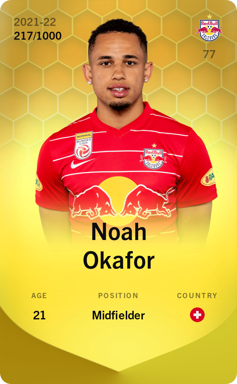 Sorare - Sorare Official - Noah Okafor 2021-22 • Limited 217/1000 - NFT # 94172178942507418056525514683928853155750222007276016157360602779980929441529