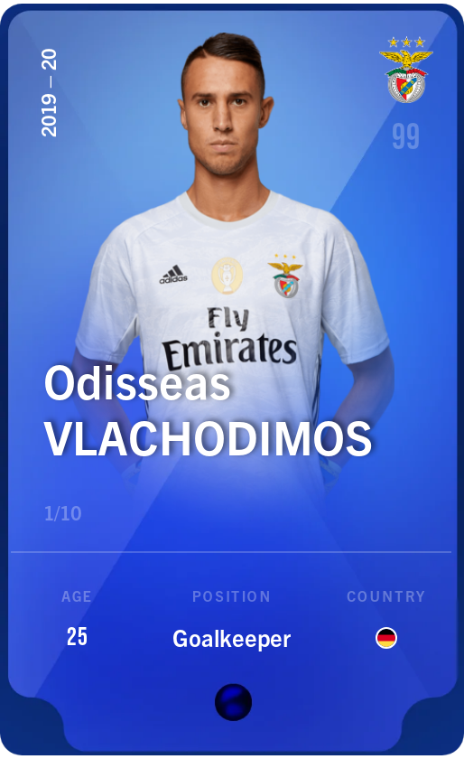 Sorare - Sorare Official - Odisseas Vlachodimos 2019-20 • Super Rare 1/10 - NFT # 99913693021253882026752000550931820278435032943742432540018837165755091966208