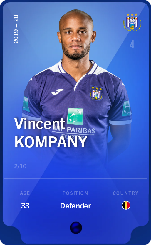 Sorare - Sorare Official - Vincent Kompany 2019-20 • Super Rare 2/10 - NFT # 11556001951125813586284811946355739055026957267198380136496164483414710273034