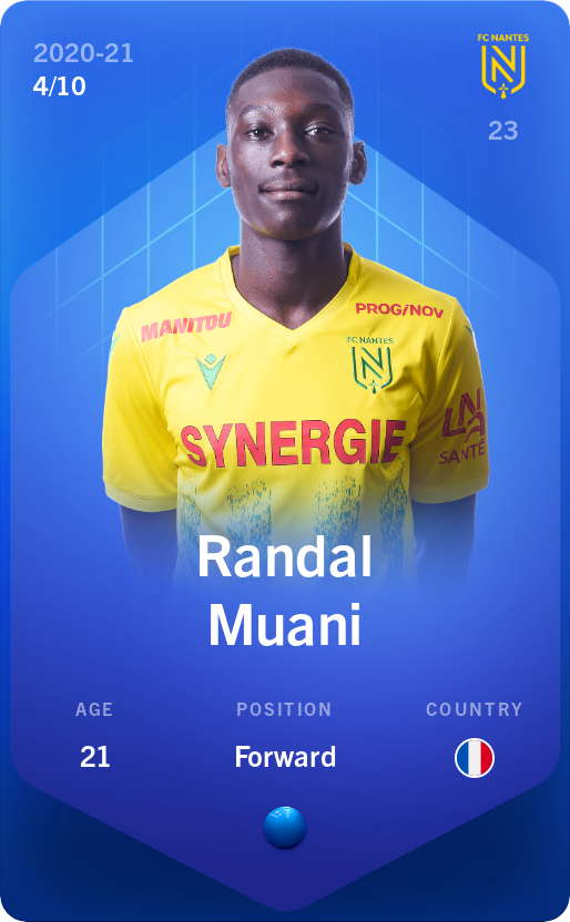 Sorare - Sorare Official - Randal Muani 2020-21 • Super Rare 4/10 - NFT # 19932540928696644019822120453377526771782134813309904533223555537848981845337