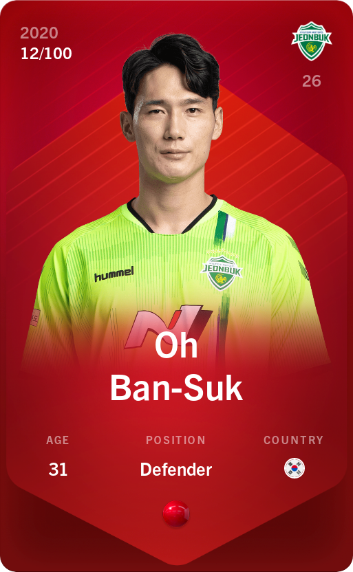 Sorare - Sorare Official - Oh Ban-Suk 2020-21 • Rare 12/100 - NFT # 82998580764890730815053174896346092352071058329774865765132734199786138570800