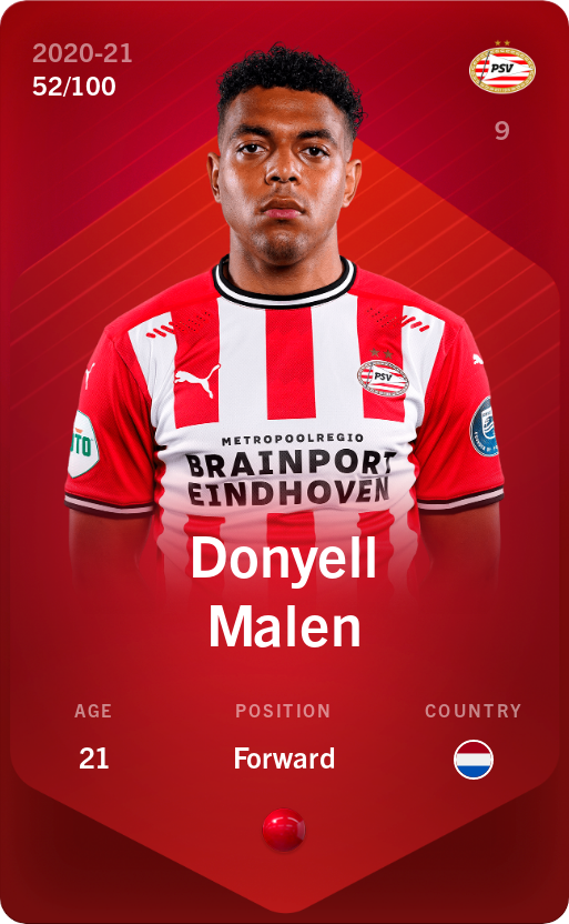 Sorare - Sorare Official - Donyell Malen 2020-21 • Rare 52/100 - NFT # 17148462674631660038102470224767396013337684971162408816181538152801152601629