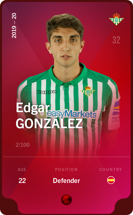 Sorare - Sorare Official - Edgar González 2019-20 • Rare 2/100 - NFT # 101222896629517398050134137682574794342992519225108289327182438157612615230830
