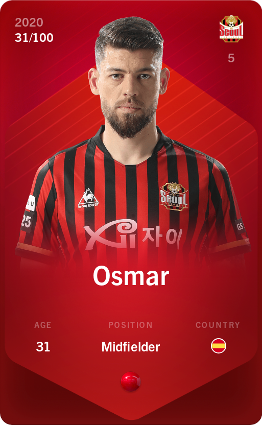 Sorare - Sorare Official - Osmar 2020-21 • Rare 31/100 - NFT # 79817200132719586433769285028918308185500778977184903638102076423099626614099