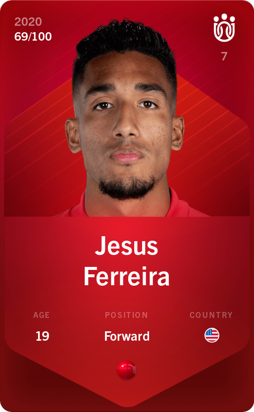 Sorare - Sorare Official - Jesus Ferreira 2020-21 • Rare 69/100 - NFT # 7665138034341634628607932319524696222343025871475759164360977910608420792296