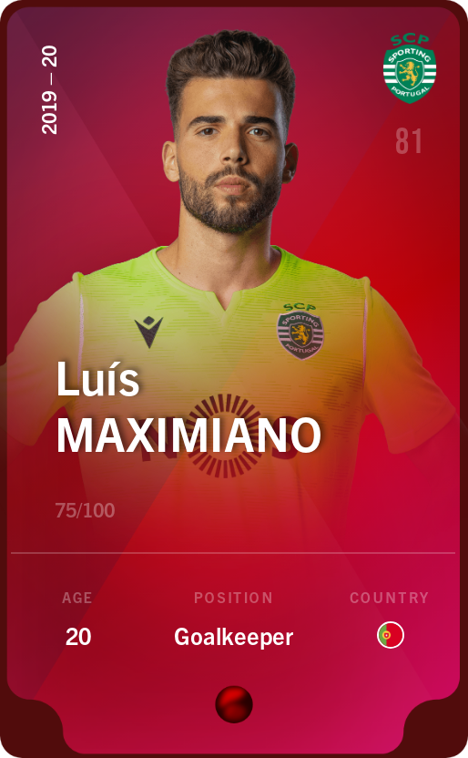 Sorare - Sorare Official - Luís Maximiano 2019-20 • Rare 75/100 - NFT # 92681653319085402374313618000811825570316575583837372988373788163467698828886