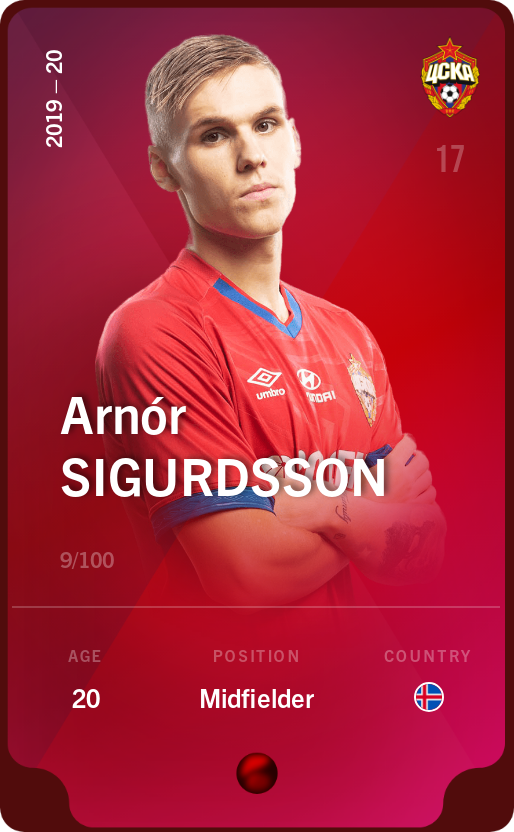 Sorare - Sorare Official - Arnór Sigurdsson 2019-20 • Rare 9/100 - NFT # 45648076161151004026046181104812800977891949760770162088960570180977431973941