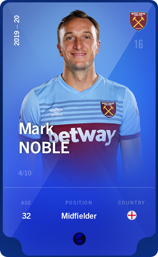 Sorare - Sorare Official - Mark Noble 2019-20 • Super Rare 4/10 - NFT # 19074804046968879621437342629193879544967453178317098603721038744108202212283