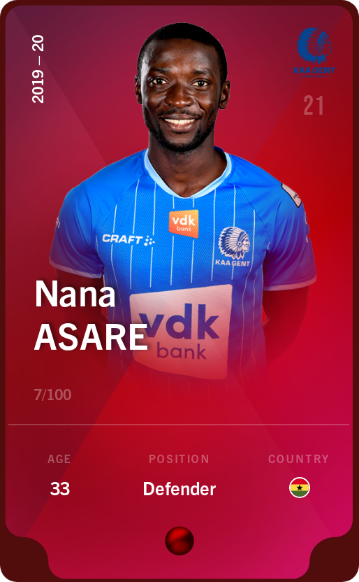 Sorare - Sorare Official - Nana Asare 2019-20 • Rare 7/100 - NFT # 112945285496149553476515713925465192307546686669011623135421123735131793874553