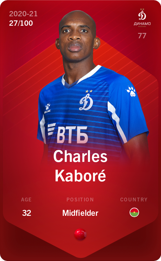 Sorare - Sorare Official - Charles Kaboré 2020-21 • Rare 27/100 - NFT # 44253040866553354875613114824233899823970227307919169677053559475180314926082