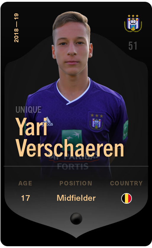 Sorare - Sorare Official - Yari Verschaeren 2018-19 • Unique - NFT # 60425795983932388212556144395926734350442027627326685204993067992307844819592