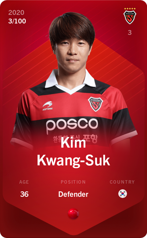 Sorare - Sorare Official - Kim Kwang-Suk 2020-21 • Rare 3/100 - NFT # 96897080390224433295182911671517107936995293142693148438407461248699738621022