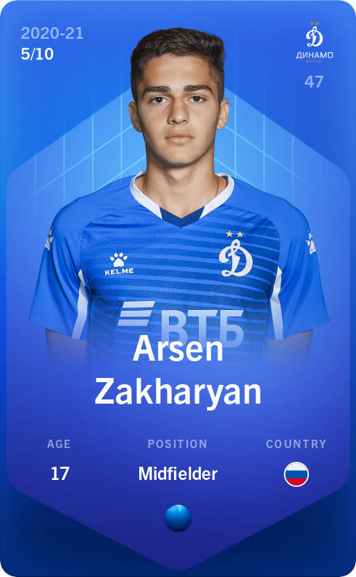 Sorare - Sorare Official - Arsen Zakharyan 2020-21 • Super Rare 5/10 - NFT # 20433806149073978188354567853229965630571149248300414498206823649611128640969