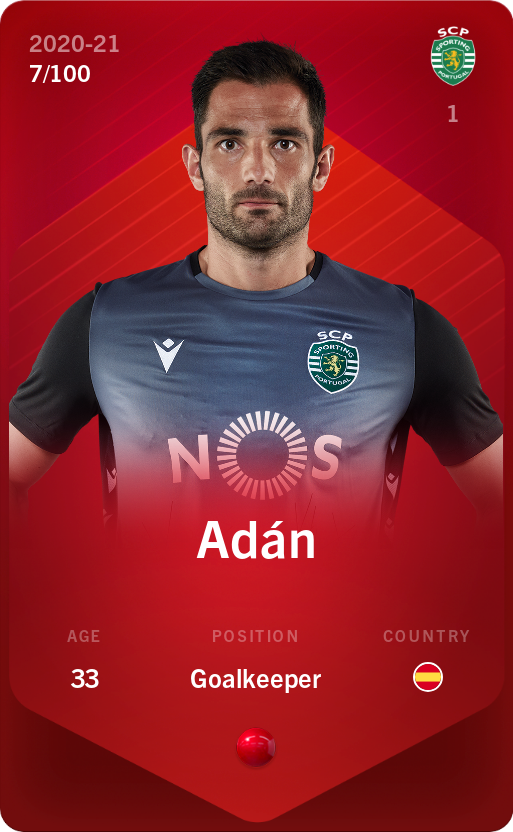 Sorare - Sorare Official - Adán 2020-21 • Rare 7/100 - NFT # 102431258715782871568447060776761207840676609236452609470849257761294377137412