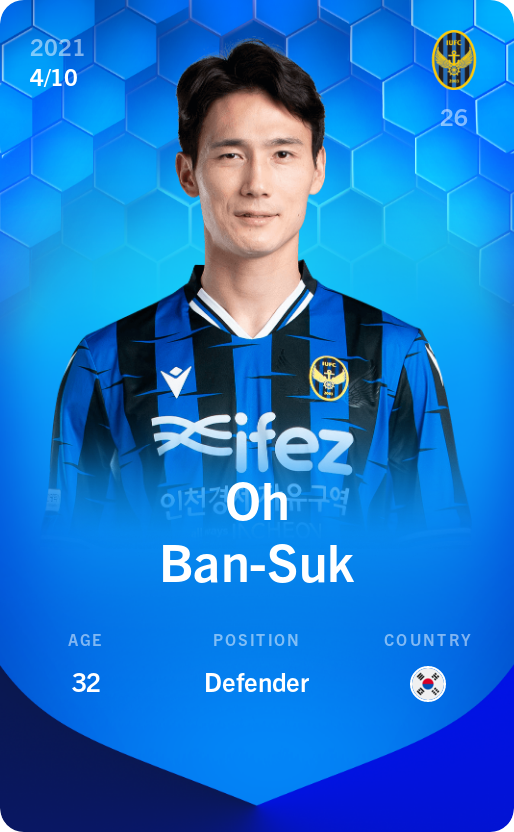 Sorare - Sorare Official - Oh Ban-Suk 2021-22 • Super Rare 4/10 - NFT # 107995156080512646297861307104446973794058787362094842410672830144070439593224