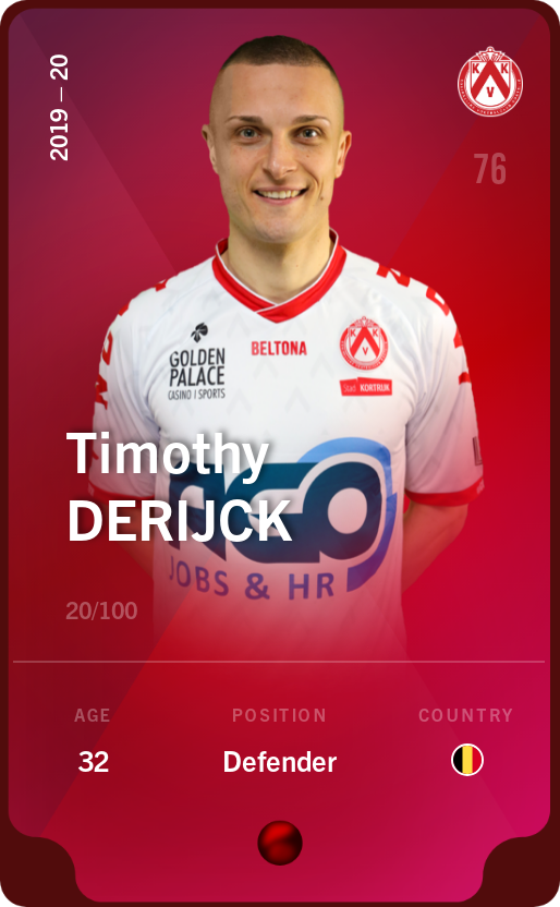 Sorare - Sorare Official - Timothy Derijck 2019-20 • Rare 20/100 - NFT # 2481644229575580961032411355732831169173823583261911294373941349683496733525