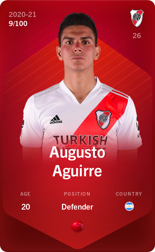 Sorare - Sorare Official - Augusto Aguirre 2020-21 • Rare 9/100 - NFT # 43237729606859668362379879693615535882818338622840612801064369421029091437166