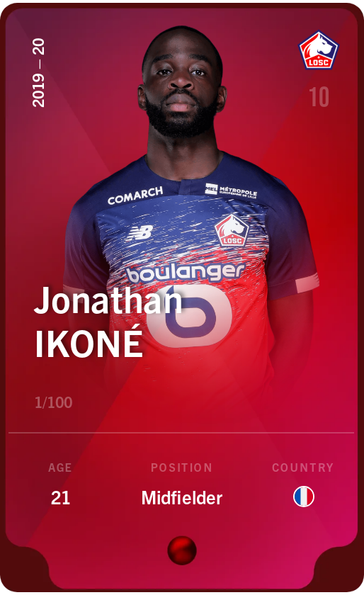 Sorare - Sorare Official - Jonathan Ikoné 2019-20 • Rare 1/100 - NFT # 8652754831178316034099877099427485839888939704648181687861141123058241172638