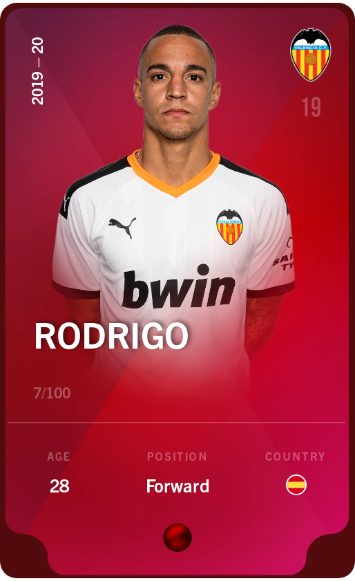 Sorare - Sorare Official - Rodrigo 2019-20 • Rare 7/100 - NFT # 100093718005745459981673824569589602641673797014462760958007635233420513914966