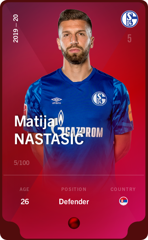 Sorare - Sorare Official - Matija Nastasić 2019-20 • Rare 5/100 - NFT # 41747267240222862819881217230784590523818708595277983131753220320323542670148