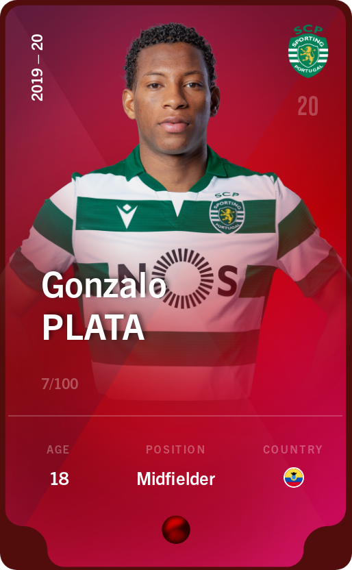 Sorare - Sorare Official - Gonzalo Plata 2019-20 • Rare 7/100 - NFT # 62098223228150902885652172693371454099348890754861753363212961024775884557534