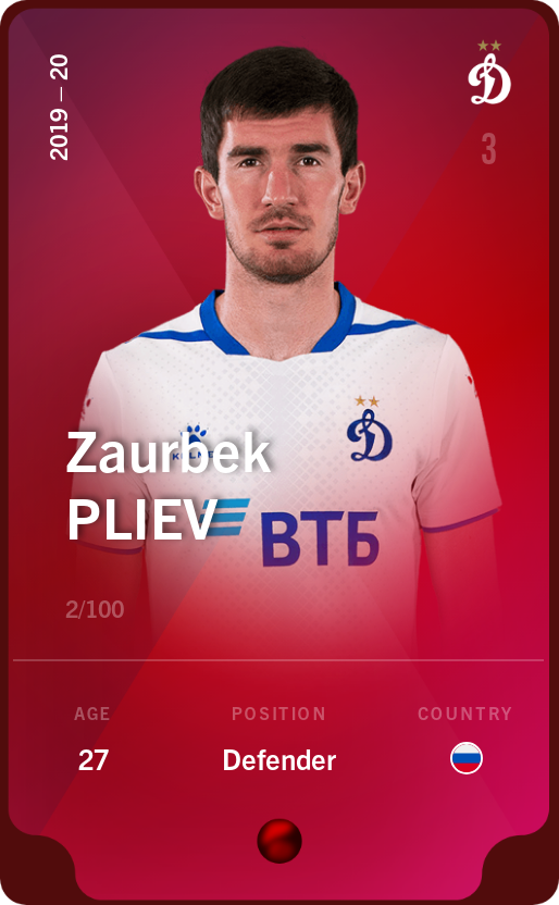 Sorare - Sorare Official - Zaurbek Pliev 2019-20 • Rare 2/100 - NFT # 40606815502277900285025861253978881629845321186976720853111591970695581180209