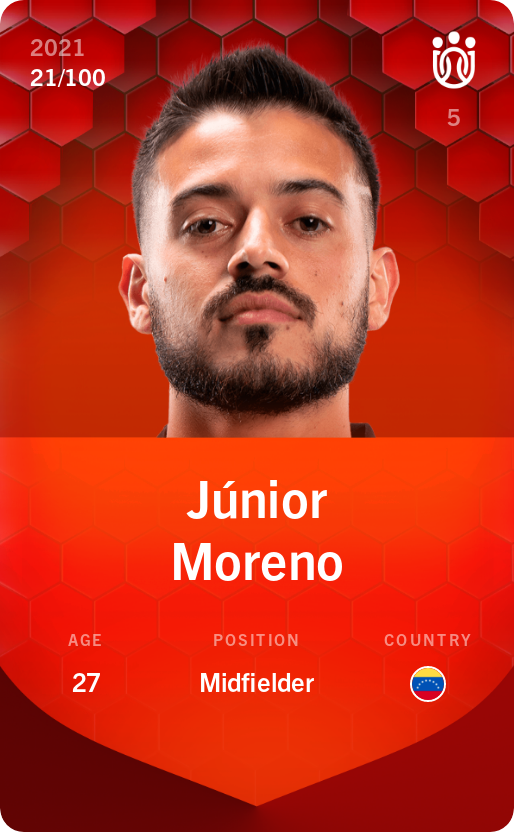 Sorare - Sorare Official - Júnior Moreno 2021-22 • Rare 21/100 - NFT # 57014918998579783548879850553284592997684676403898406349931832558258122210942
