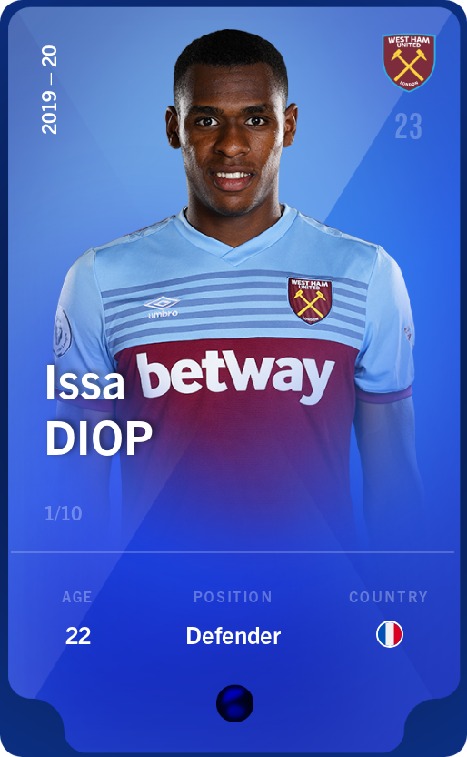 Sorare - Sorare Official - Issa Diop 2019-20 • Super Rare 1/10 - NFT # 92722197506561634287822942344181517869681558021995521220507395615572081544538