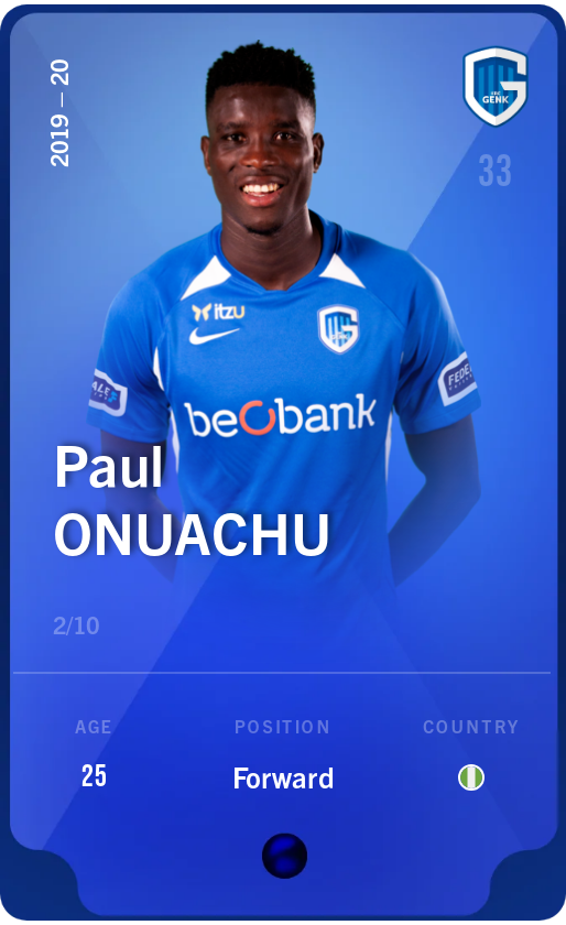 Sorare - Sorare Official - Paul Onuachu 2019-20 • Super Rare 2/10 - NFT # 31507325323244874589025420109584911828099673106229963608778653808140570794493