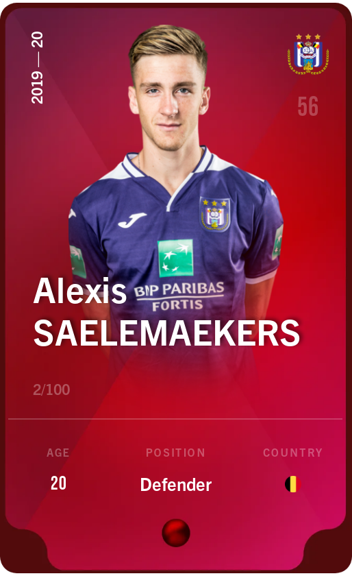 Sorare - Sorare Official - Alexis Saelemaekers 2019-20 • Rare 2/100 - NFT # 17011677558054722501740297206648771919204534098562916814536804424443829159383