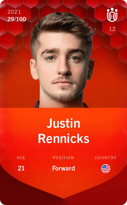 Sorare - Sorare Official - Justin Rennicks 2021-22 • Rare 29/100 - NFT # 56182390497948943284174392820273216538388837062077655105504030711351872143611