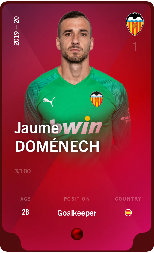 Sorare - Sorare Official - Jaume Doménech 2019-20 • Rare 3/100 - NFT # 76486500180653470944193753465098263246732420181233580638822592142511861563412